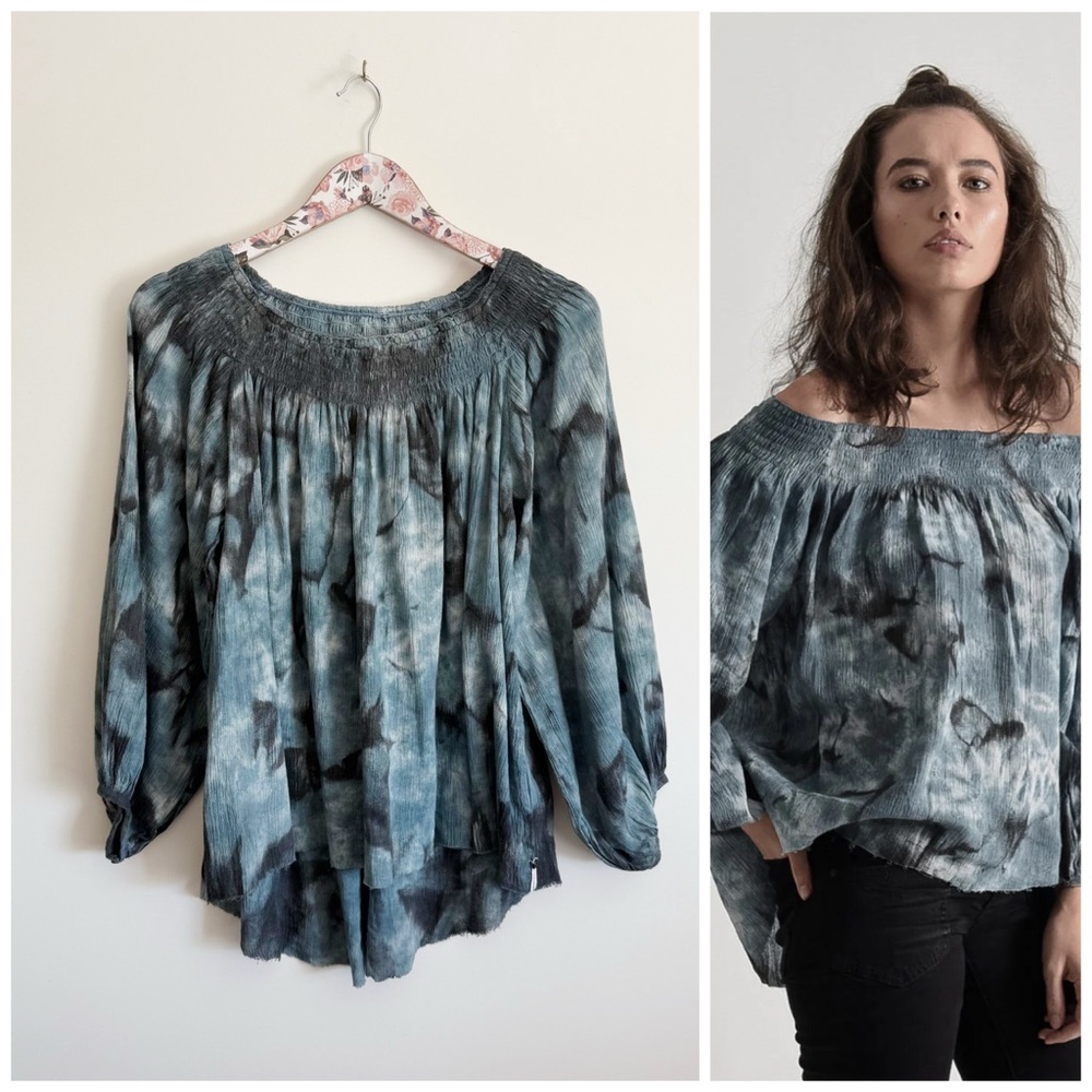 ONE TEASPOON Moon Ridge Sugar Top Blue Tie Dye Off Shoulder XS